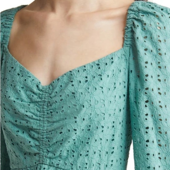 Chelsea 28 CINCHED FRONT EYELET LONG SLEEVE A-LINE DRESS IN GREEN SEAGLASS - Picture 2 of 10